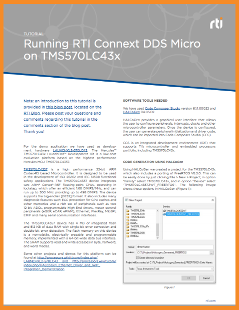 Running RTI Connext DDS Micro on TMS570LC43x