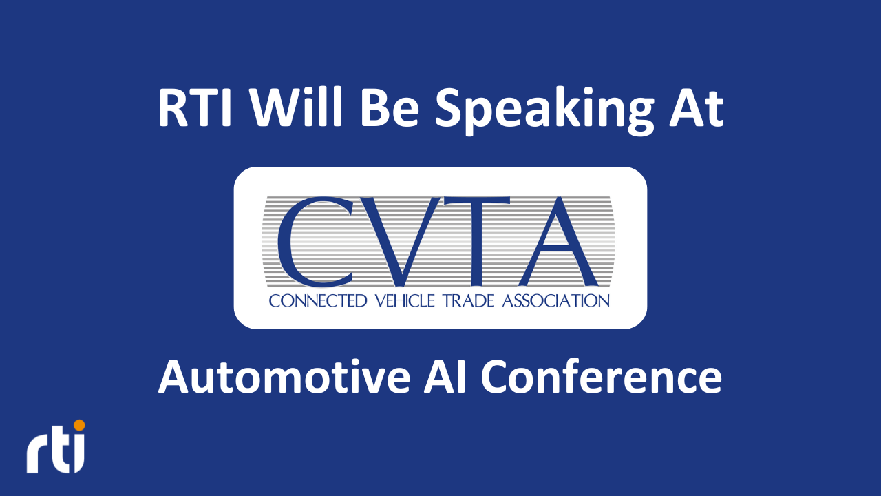 Blue background - RTI will be speaking at the automotive AI conference