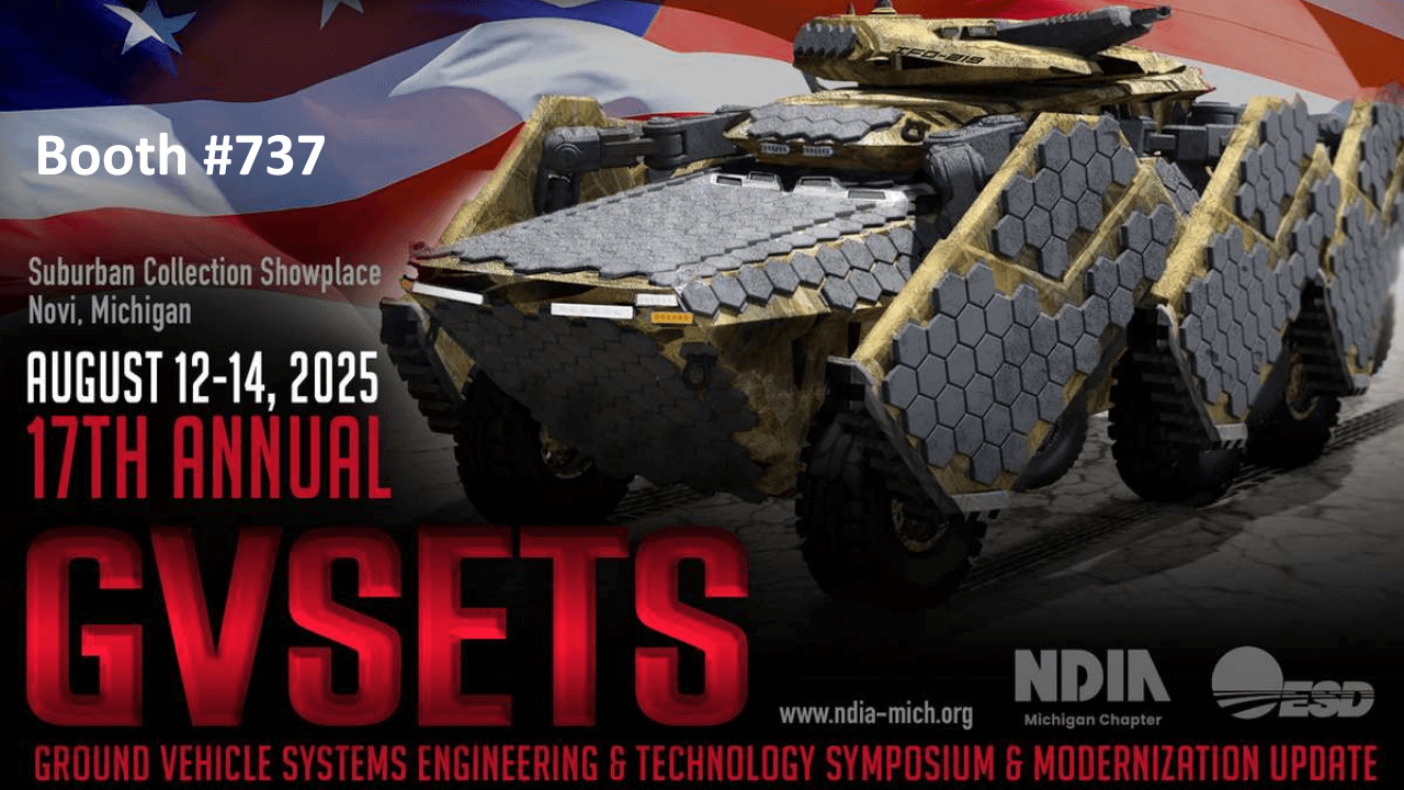 Image with a military vehicle with text about the upcoming GVSETS event