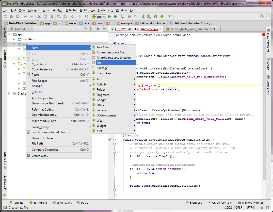 Building Connext Applications Using Android Studio